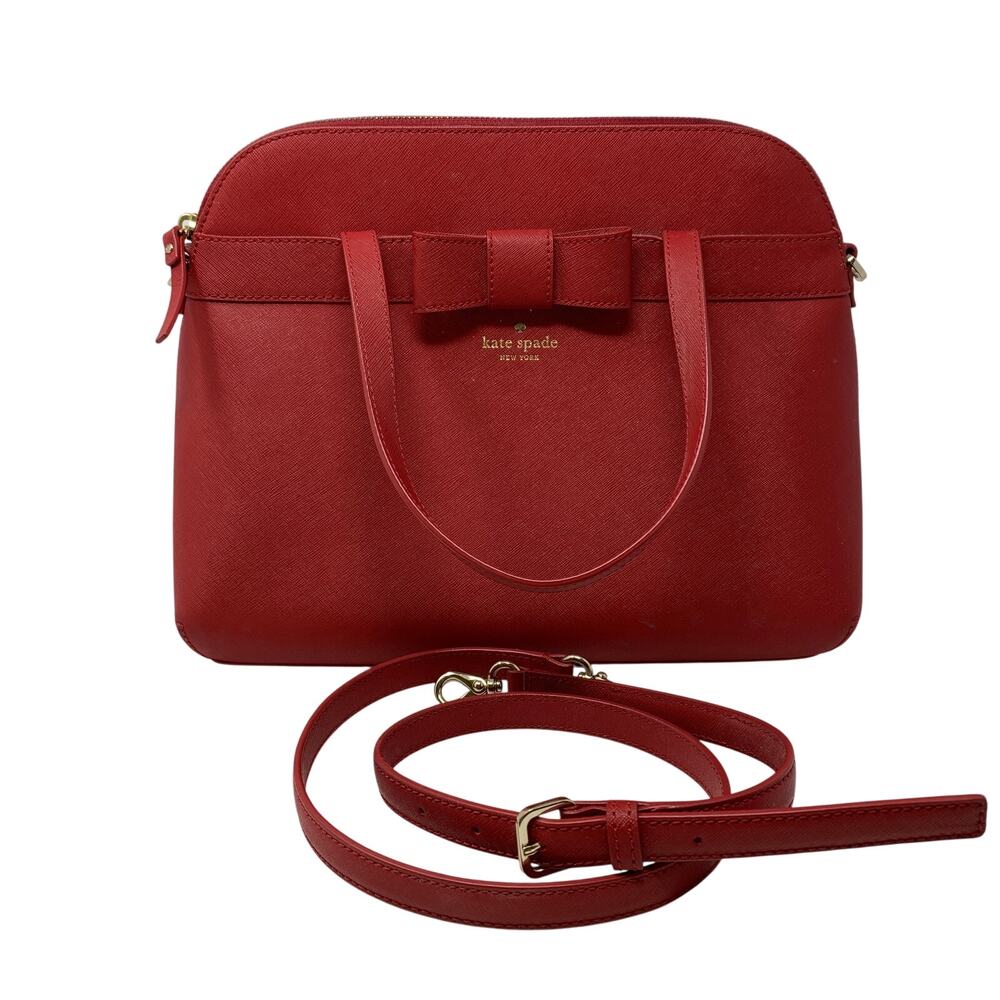 Kate Spade Kirk Park Saffiano Leather Julita Bow Satchel Red Crossbody Strap